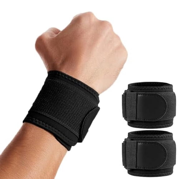 2 Pack Wrist Wraps for Sports Protection and Pain Relief,Adjustable Wrist Support Strap for Tendonitis,Working Out,Weightlifting,Strength Training,Kettlebell,Unisex (Black)