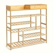 Bamboo storage shoe rack with 6 layers and 2 drawers