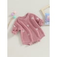 thumbnail image 3 of Wassery Baby Boys Girls Sweater Rompers Flower Embroidery Crew Neck Long Sleeve Infant Jumpsuits Toddler Fall Knit Bodysuits Clothes 0-24 Months, 3 of 8