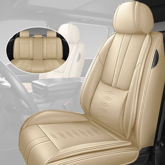 Fit for TOYOTA COROLLA 2007, PU Leather Full Set of 5 Seats With Lumbar Support Waterproof, Beige Car Seat Covers, Upgrade the Car's Interior