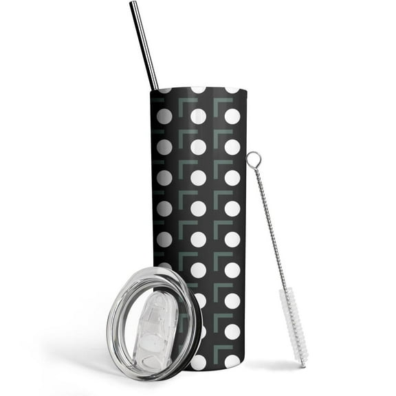 Black & White Dots Skinny Tumbler 20oz - Double Wall Vacuum Insulated Tumbler- Insulated Travel Coffee Mug