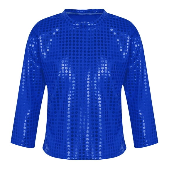 Kiijoy Big Girls Sequin Glitter T-Shirt Carnival Dance Long Sleeve T Shirt, Sizes 10-12