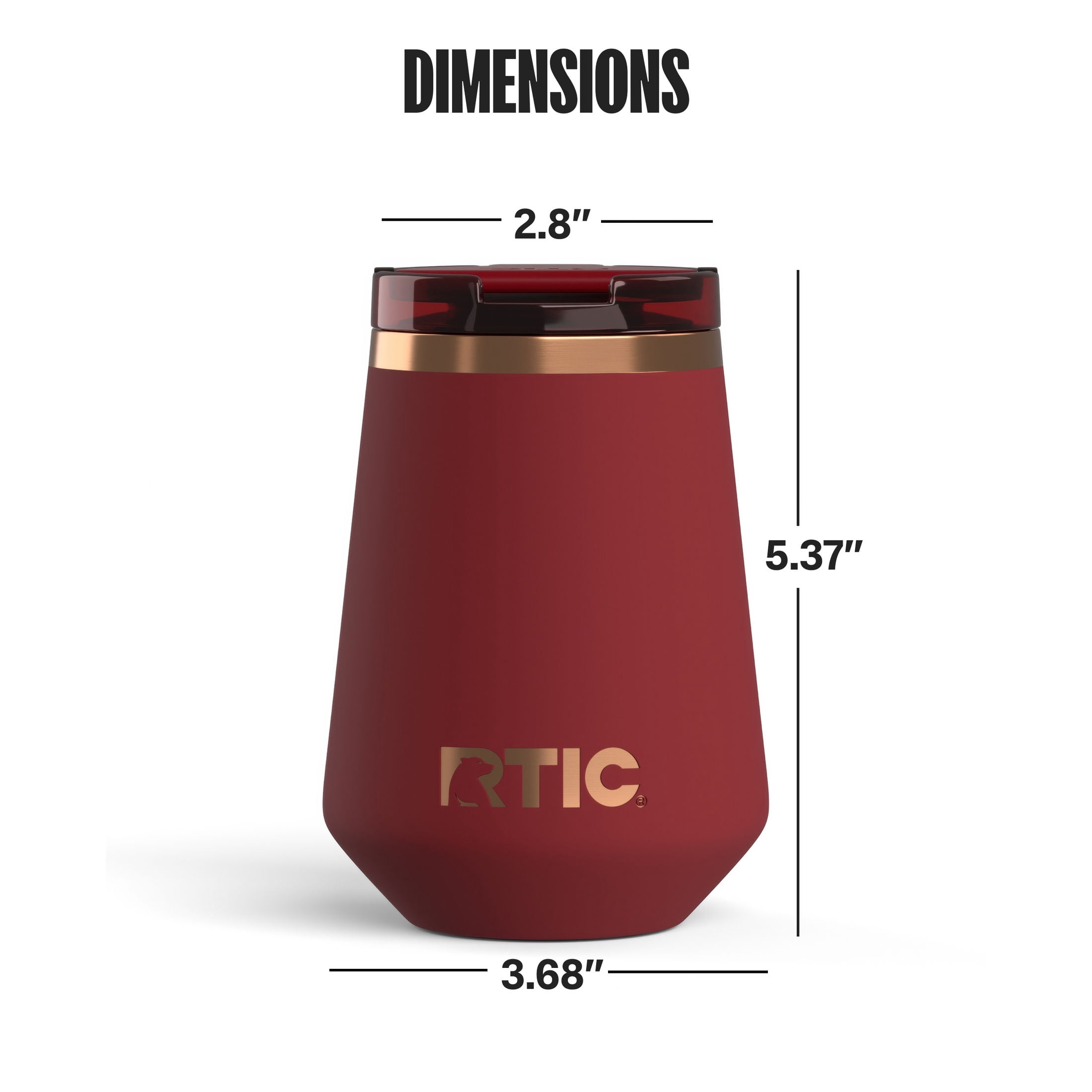 RTIC 12 oz Ceramic Lined Insulated Wine Tumbler with Leak Resistant Lid, Black Cherry