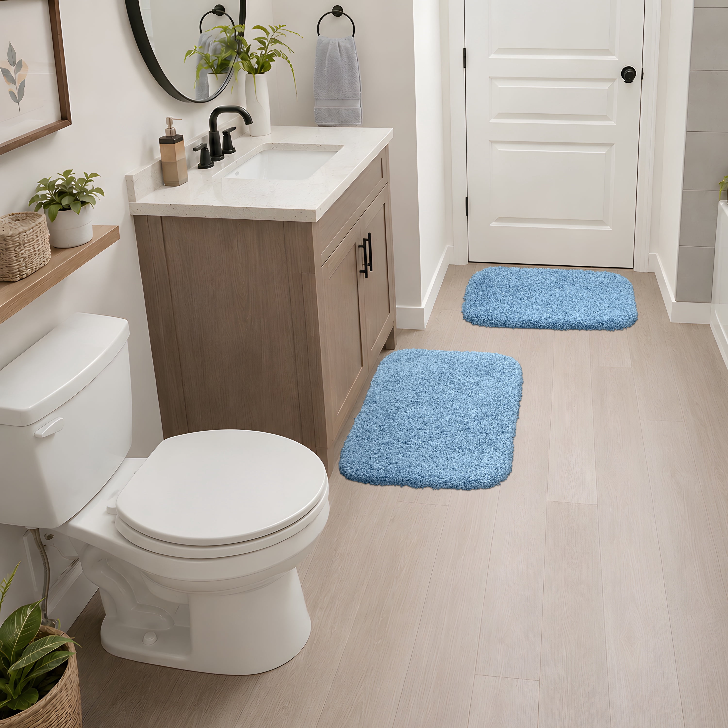 Garland Rug Serendipity Washable Nylon Bath Rug Set, 2 Piece Set (17"x24" Bath Rug, & 21"x34" Bath Rug) Basin Blue