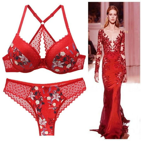

Women s New Lingerie Bra Plus Size Beauty Back Bra Set Printing Sexy Lace French Lingerie Set Red 75E