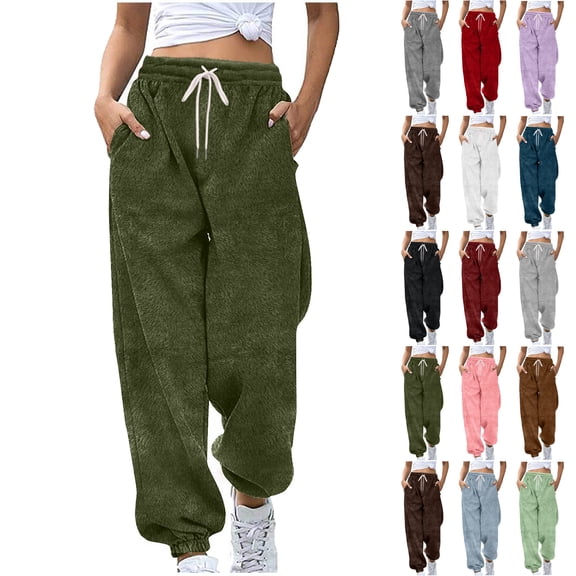 Sweatpants for Women Baggy Warm Fleece Wide Leg Sweatpants Ankle Tapered Pants Side Pockets Solid Color Fleece Keep warm Athletic Jogger Women's Pants