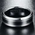 thumbnail image 2 of 8mm Men's Silver Tungsten Carbide Ring Burshed Wedding Band with Beveled Edges Size 6-13, 2 of 6