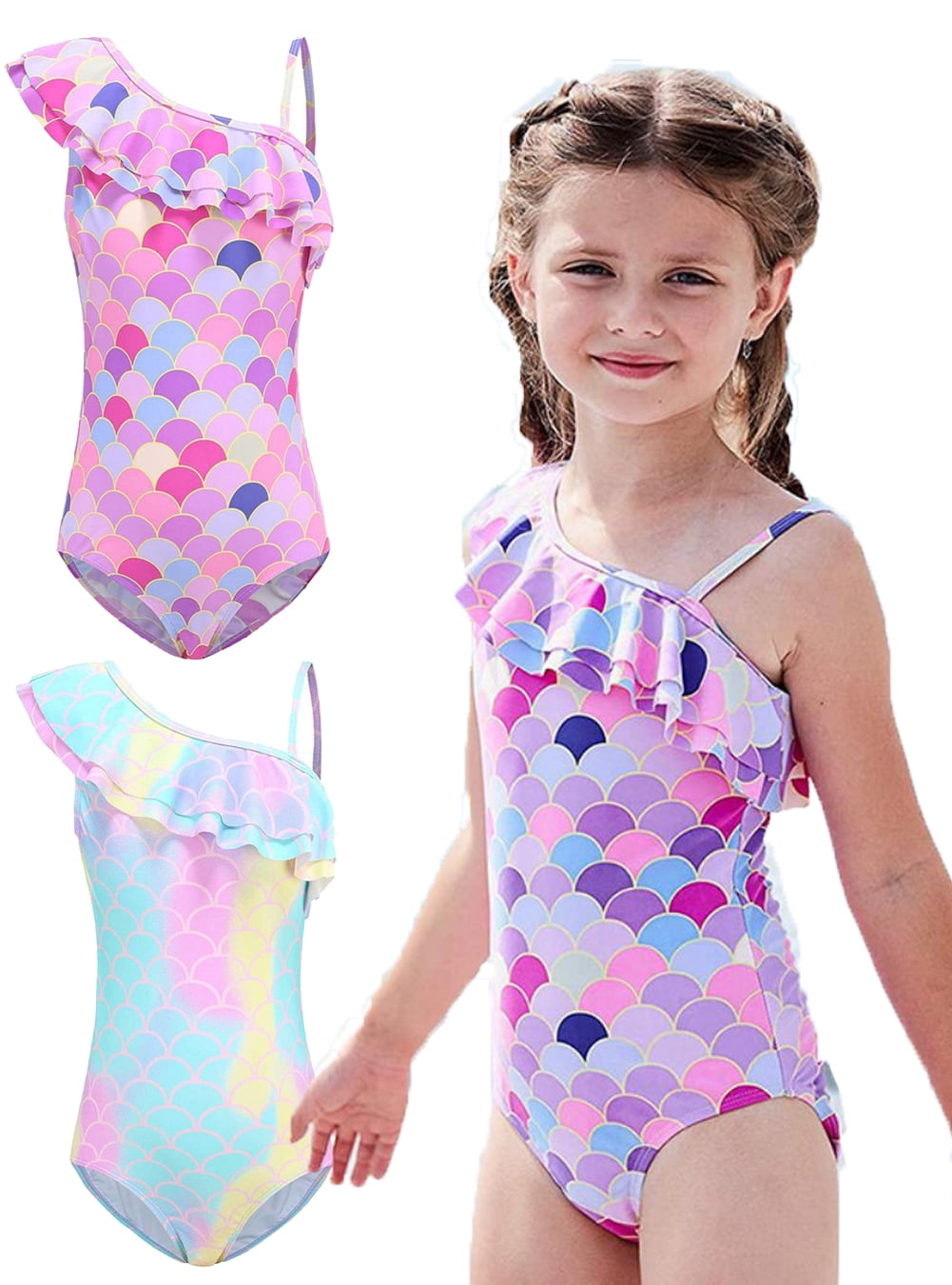 GYRATEDREAM Kids Girl One Piece Bikini Swimsuits Big Girl Ruffle