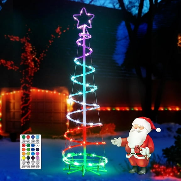 4-Foot LED Spiral Christmas Tree (with Remote Control) - Colorful Animated Light Show for Outdoor Holiday Decorations, Patios, and Events