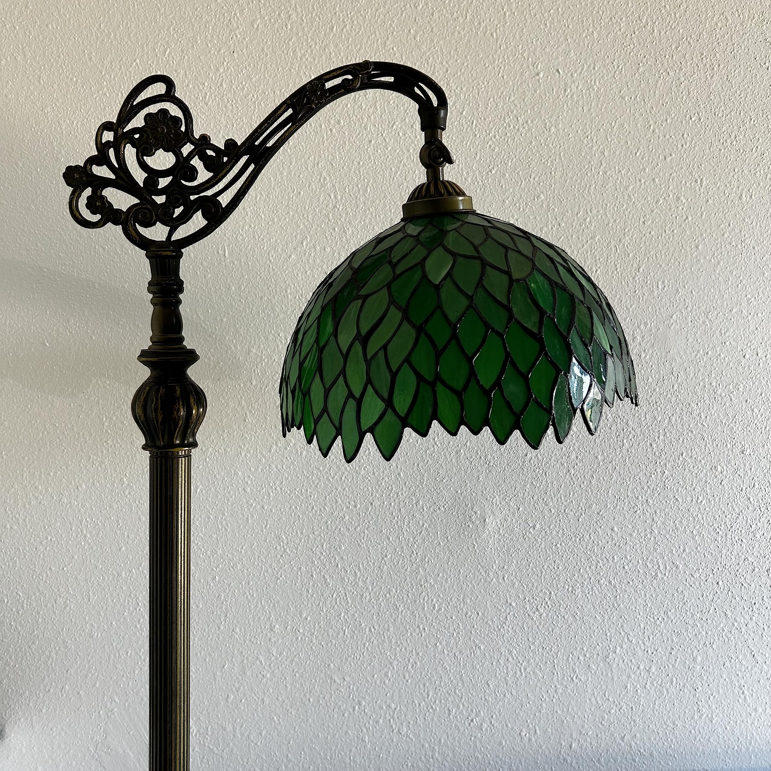 Tiffany Floor Lamp Green Leaves Stained Glass Gooseneck Adjustable LED Bulb Included for Living Room Bedroom 20"W*12"D*63"H
