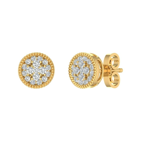 1/3 Carat Cluster Diamond Stud Earrings in 14K Yellow Gold (I1-I2 Clarity)
