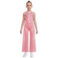 thumbnail image 2 of SiiRoh Girls Latin Jazz Dance Jumpsuit Sleeveless Shiny Rhinestone Pageant Romper Wide Leg Pants Pink 16, 2 of 6