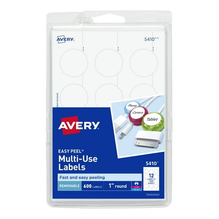 UPC: 0072782054106 | Avery Multiuse Labels  White  Removable Adhesive  1  Diameter  600 Labels (5410)