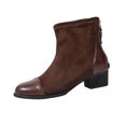 thumbnail image 3 of Boots for Women Chunky Heel Round Toe Mid Calf Boots with Side Zipper Casual Winter Warm Short Boots Solid Color Winter Shoe for Women's Trendy Coffee 6, 3 of 8