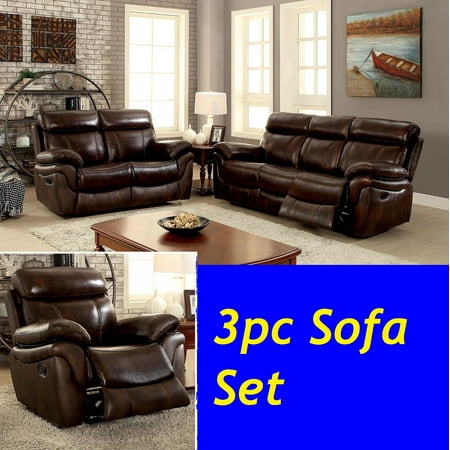 Living Room Furniture 3pc Sofa Set Motion Reclining Loveseat Living Room Furniture 3pc Sofa Set Motion Reclining Loveseat Recliner Top Grain Leather Match Brown