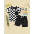 thumbnail image 2 of vera natura Baby Boys Shorts Set, Short Sleeve Plaid Tree Print T-shirt with Elastic Waist Shorts Summer Outfit, 2 of 9