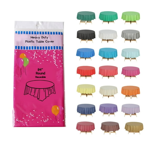 Evershine (4-Pack Heavy Duty Plastic Table Covers Tablecloth (Reusable) (Round 84"" Fuchsia)