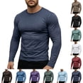 thumbnail image 2 of IYTR Mens Slim Fit Crew Neck Long Sleeve Shirts Soft Stretch Solid Color Daily Casual Pullover Top (Wine,XL), 2 of 7