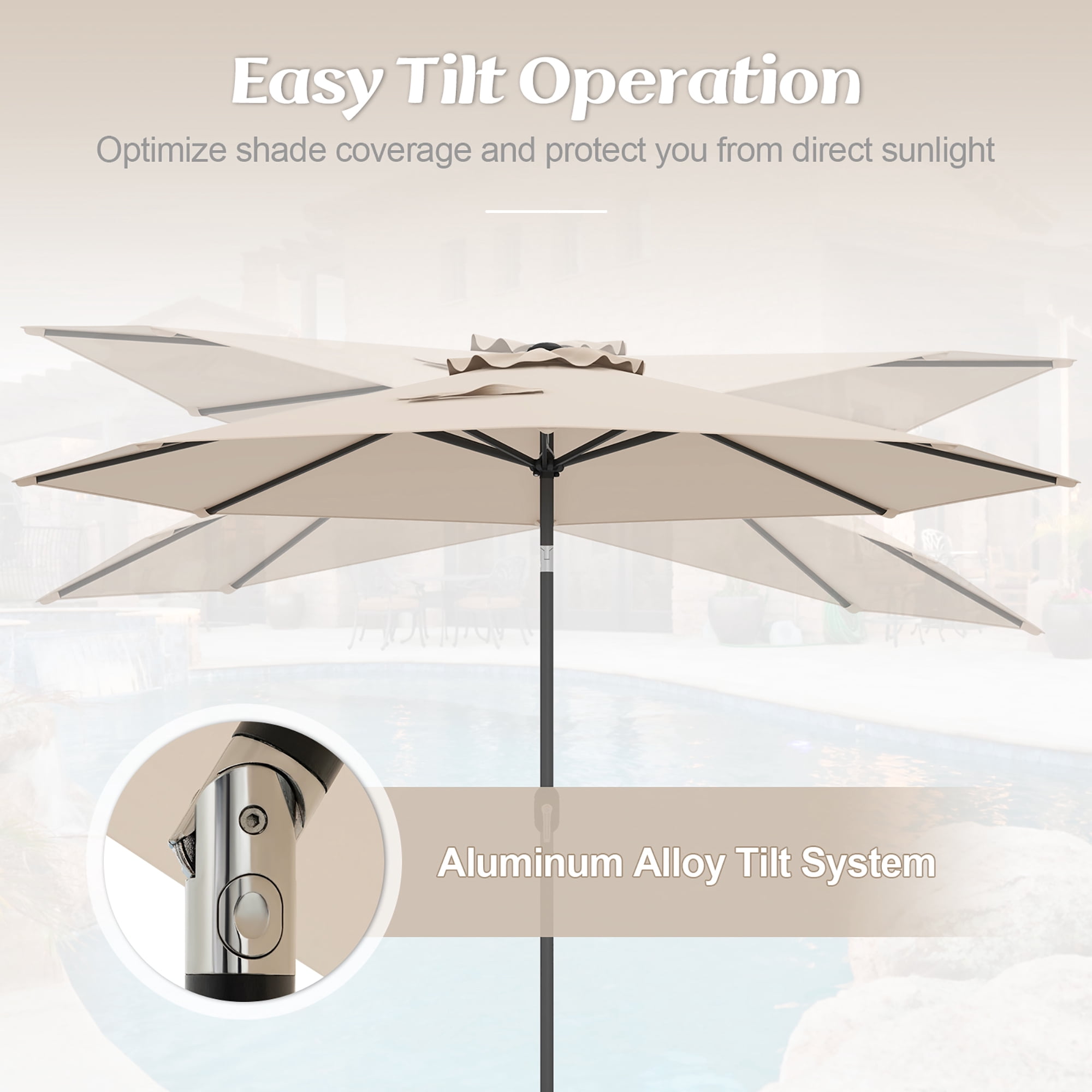 Gymax 300 CM Patio Umbrella Heavy Duty Market Umbrella w/ Tilt Mechanism Crank Handle Beige