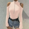 thumbnail image 2 of Arlun,Womens Half Zipper Cold Shoulder T Shirts 2025 Fall Fashion Plain Ribbed Stretchy Tight Sexy Tops Plus Size Women's Long Sleeve Soft Lightweight Tee Shirts Pink XL, 2 of 7