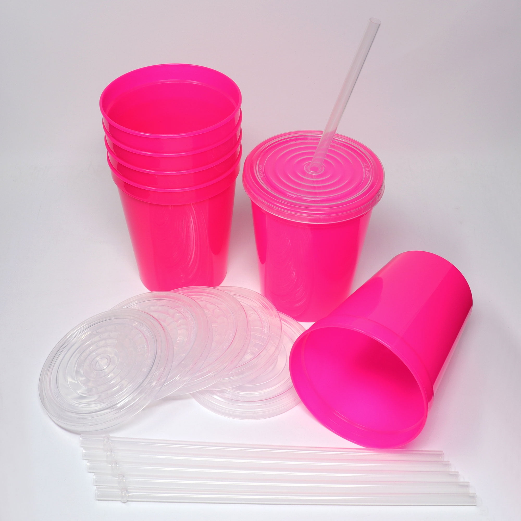 14 oz. Bulk 60 Ct. Trophy Reusable Plastic Cups with Lids & Straws