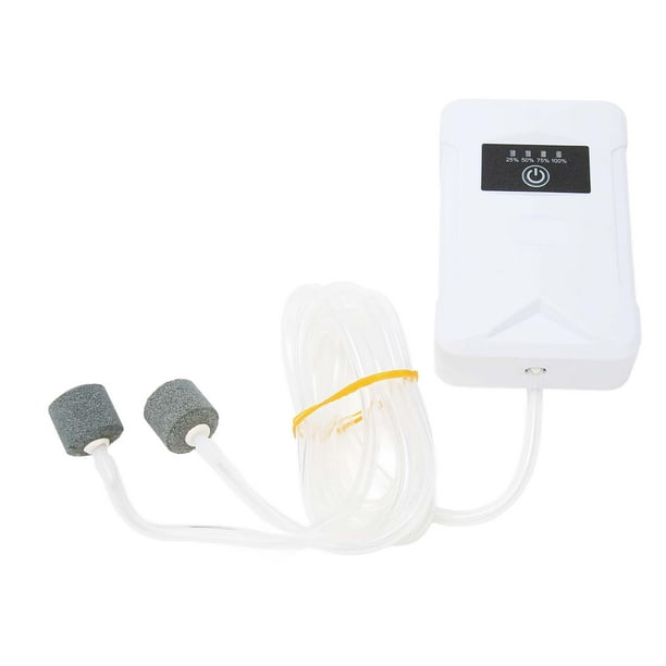 Bomba De Aire Para Pecera, 2 Modos De Fuente De Alimentación Bomba De Oxígeno Para Acuario Salida Doble USB Recargable Pies Acolchados Silenciosos Para Transporte De Peces