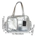 thumbnail image 2 of Hfppkn PU Leather Pin Display Ita Tote Bag Transparent Window Shoulder Handbag for Daily Use 35x11x25cm Silver, 2 of 7