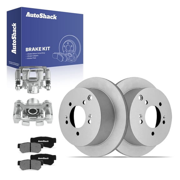AutoShack Rear Solid Coated Brake Rotors   Ceramic Pads   Calipers 8-PC Brake Kit Replacement for 2016 Kia Sportage ArmorStop 11.18" (284 mm)