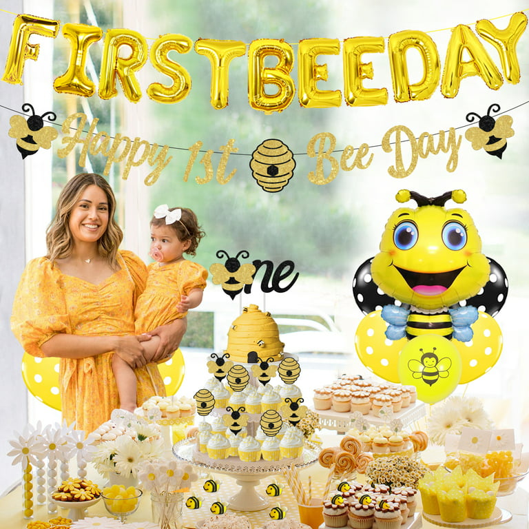 Bee 1st Birthday Party Decorations for Boys Girls, Bumble Bee Foil  Balloons, First Bee Day Balloons, Bee Honey Theme Cake Toppers, Happy 1st  Bee Day Banner for Bumble Bee 1 Year Old