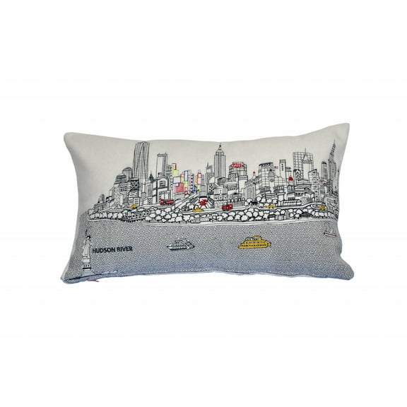 24" White NYC Daylight Skyline Lumbar Decorative Pillow