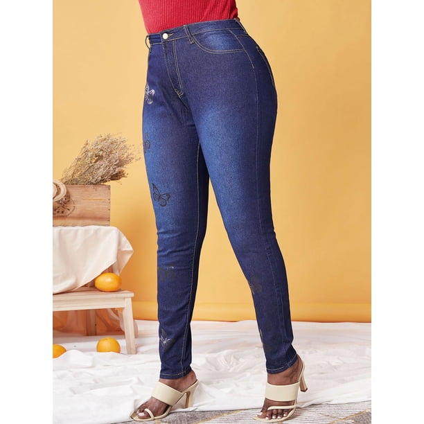 Jeans Talla Extra Estampado Mariposa Rosegal Vaqueros de talla grande