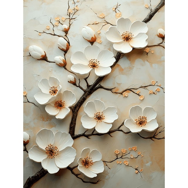 Qisvanset Framed Canvas Wall Art, 12x16 Inch White Blossom Minimalist Elegant Floral Decor