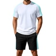 thumbnail image 3 of PNTUTB Two-Piece Set for Men Solid-Color Crew-Neck Short-Sleeve T-Shirt and Elastic Waistband Drawstring Shorts Casual Loose Comfortable Sports Sets, 3 of 7