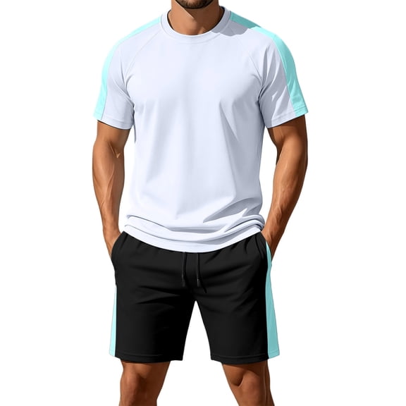 hotojiny Mens Short Sets 2 Piece Outfits Casual Summer Tracksuits Fashion Short Sleeve T Shirt and Shorts Set Sweatsuit(White,X-Large)