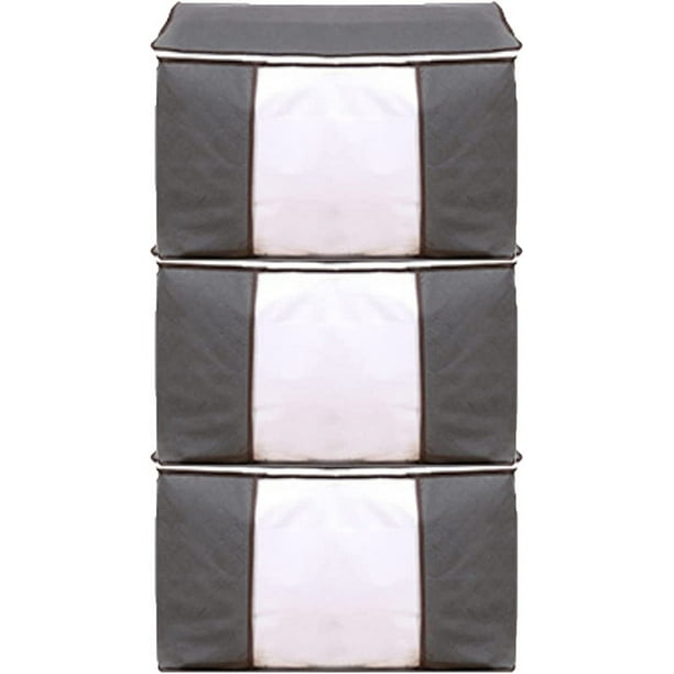 Bolsa organizadora de almacenamiento de ropa de gran capacidad, 3 paquetes, con asa reforzada, tela gruesa para edredones, mantas, ropa de cama, plegable con cremallera resistente, antipolvo, ventana