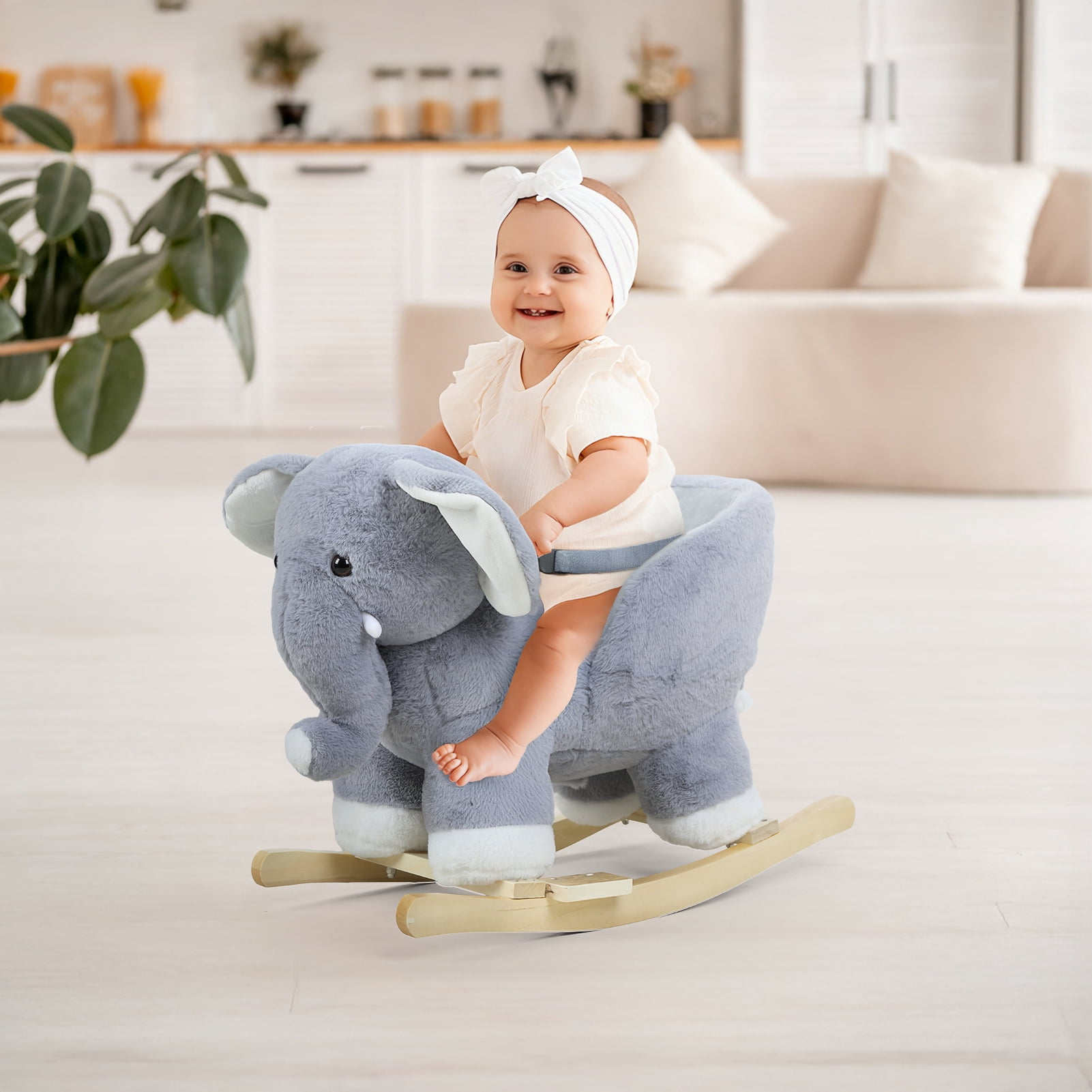 Lorelo Baby Rocker Chair, Elephant Baby Rocking Horse, Stuffed Plush Ride-on Rocking Horse, Rocking Horse for Toddlers 1-3, with Music Sound