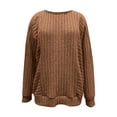 thumbnail image 5 of HVOBTTY Women's Long Sleeved T Shirt, Fall and Winter Tops for Women, Women's Casual Solid Color Crew Neck Long Sleeve Loose Sport Pullover T Shirt Brown, Brown, 5 of 5