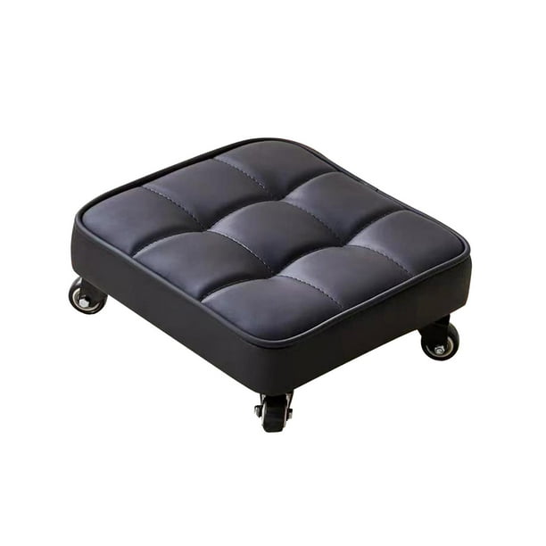 Taburete rodante cuadrado de baja altura Asiento de cuero de PU giratorio de 360 degree Impermeable Universal Resistente para el hogar Oficina Garaje Negro Sunnimix Asiento rodante bajo