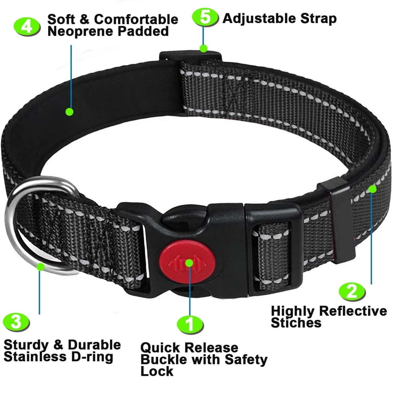 Camkey Adjustable Reflective Dog Collar, Small-Medium, Black photo 6