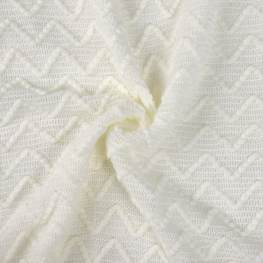 Unique Bargains Fringe Knitted Decorative Throw Blanket, 50"x 60", Cream White