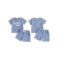 thumbnail image 2 of BemeyourBBs Toddler Baby Boys Summer Clothes Daddy's Mini Outfits Letter Embroidery Waffle Knit Short Sleeve Round Neck T shirt Tops and Shorts Set, 2 of 9