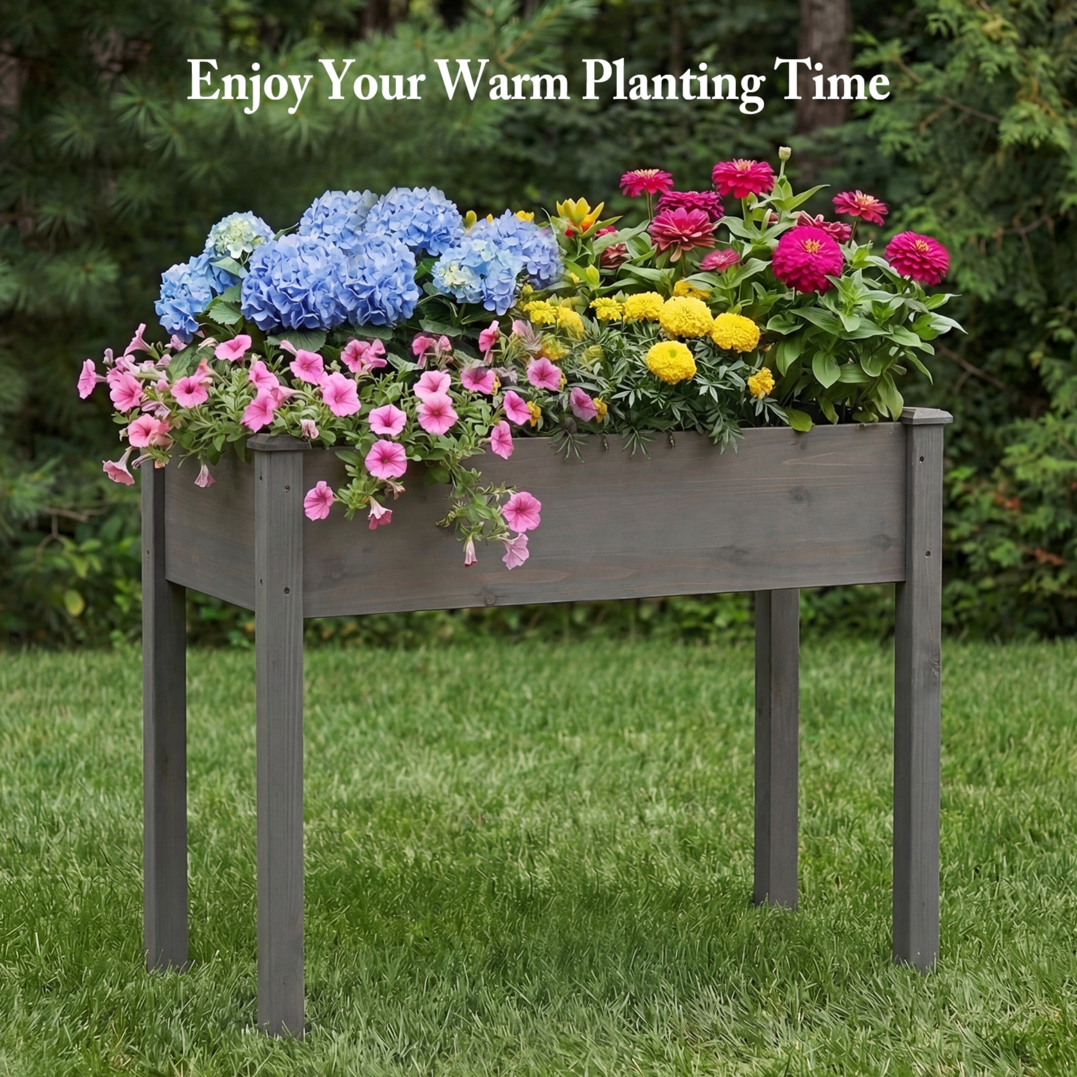 SHOUFTW Elevated Wooden Planter Box-48"x24"x30" Raised Garden Bed with Built-in Drainage & Protective Liner for Backyard, Patio & Balcony, Gray