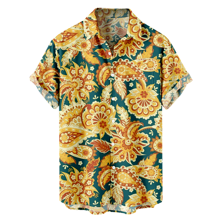 トップス ~70s Paisley pattern hawaiian shirt Men's Floral Vintage Casual Paisley Pattern 70s Disco Shirts