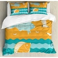 thumbnail image 1 of Marine Duvet Cover Set King Size, Abstract Composition with Waves Fish and Seagulls, Decorative 3 Piece Bedding Set with 2 Pillow Shams, Orange Sea Blue, by Ambesonne, 1 of 3