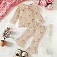 thumbnail image 3 of Mnyotv Cute Bow Printed Fall Outfits for Toddlers Girls Long Sleeve Thermal Top and Trousers Girl Clothes Size 3-4 Years, 3 of 5