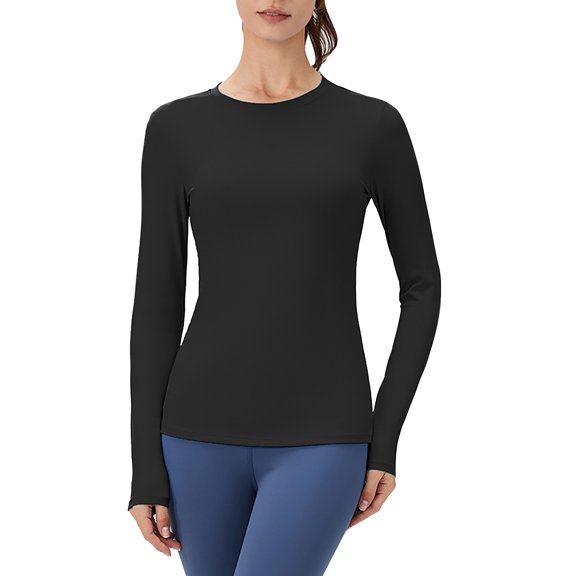 Yigetop Womens Thermal Underwear Womens Long Sleeve Undershirts Tops Round Neck Slim Fit Baselayer Soft Thermal Underwear Light Tight Long Sleeve Shirts for Women Black L