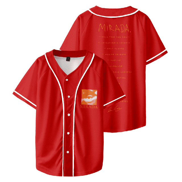 Ivan Cornejo Mirada Tour Merch Maillot de Baseball Col en V Chemise Femmes Hommes Manches Courtes Mode Urbaine Vêtements,S,Rouge