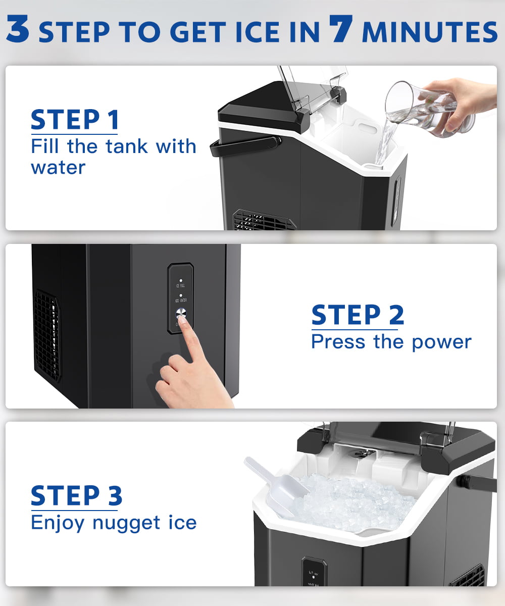 COWSAR 33lbs Countertop Nugget Ice Maker, Potable with Scoop, Soft Nugget  Ice Ready in 10mins, Red 