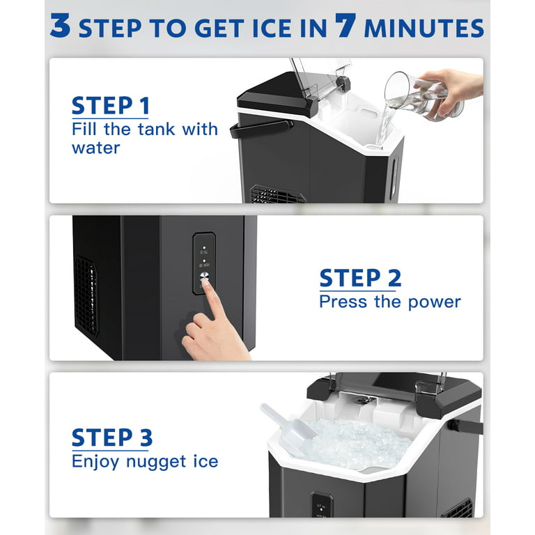 Kndko 33lbs Chewable Nugget Ice Maker with Crushed Ice, Ready in 7 Mins,  Sonic Ice Machine with Handle, Gray