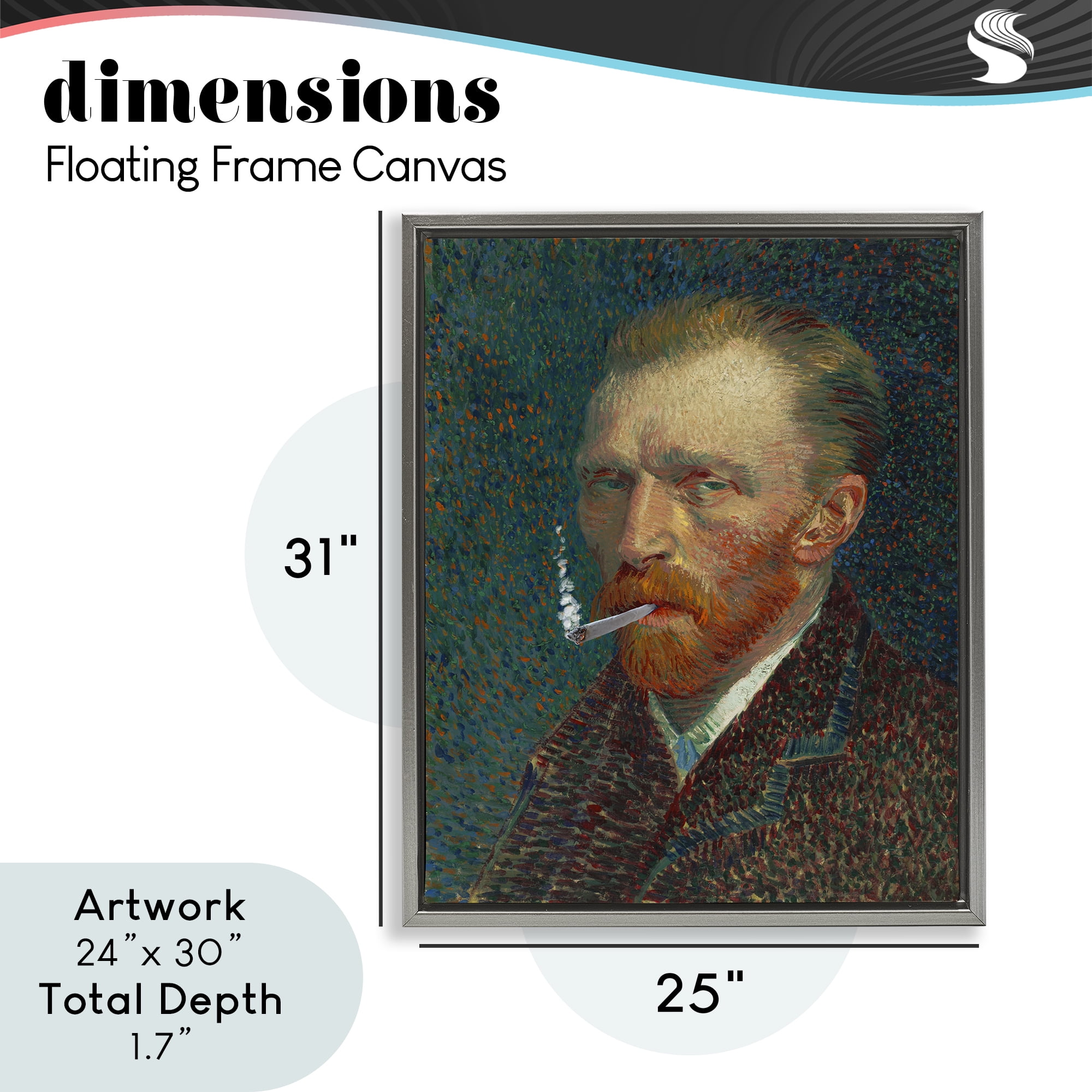 Van Gogh Portrait with Smoke Gray Framed Floater Canvas Wall Art, design by Masters Redux